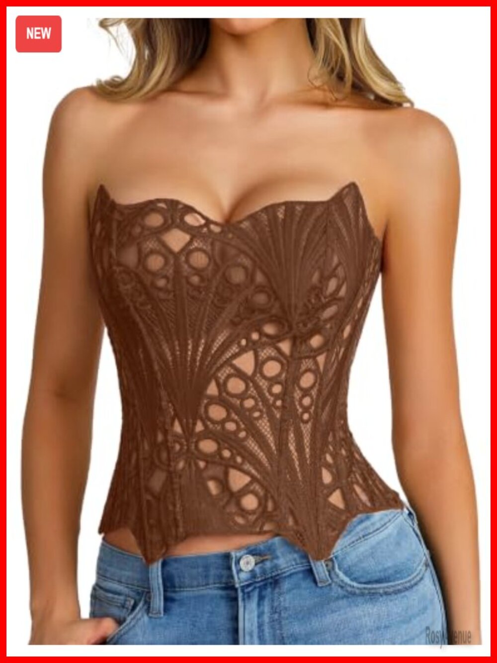 Lace Overbust Corset Top 14-Bone Lace-Up Backless Bustier Sexy Y2k